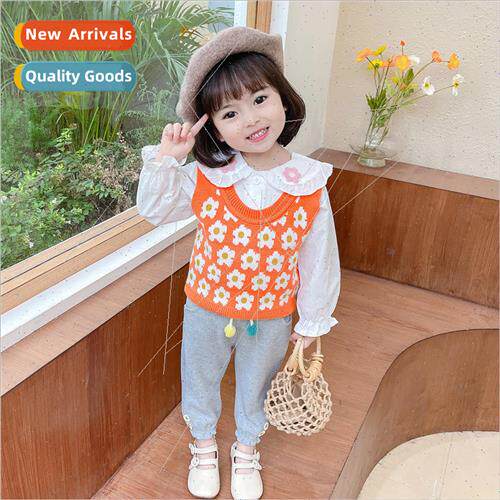Girls fall new Korean  of the white shirt flower sweater und