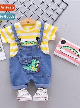 Male and female baby cartoon strappy pants suit 2021 summer