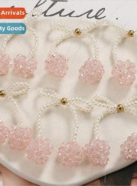 Summer sweet INS handmade beaded pearl bow tassel pink cherr