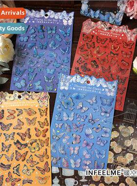 PET stickers butterfly illustrated series retro transparent