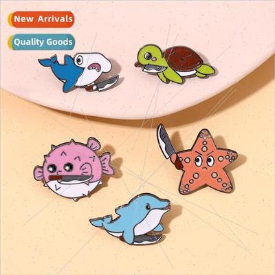 Marine animals with knives medal personalized starfish/puffe