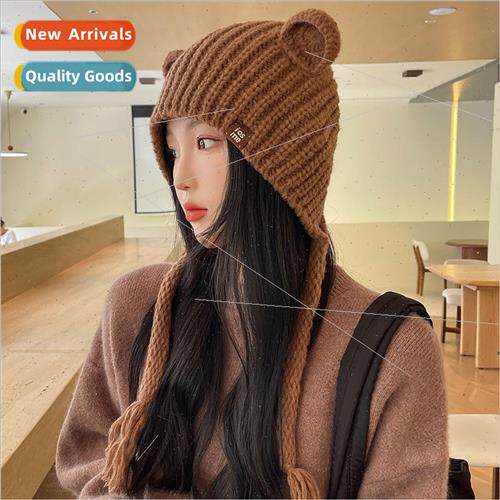 Japanese cute bear ears large  of loose thunderbolt hat wint