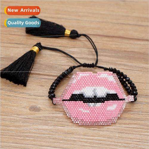 ins ethnic  mexican model lips beaded pure handmade woven gl