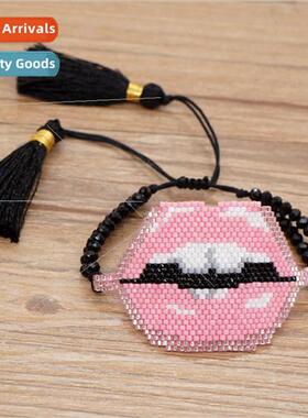 ins ethnic  mexican model lips beaded pure handmade woven gl