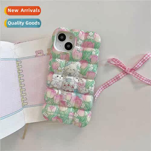 Korean  ins flower cat 13/14ProMax three-dimensional iPhone