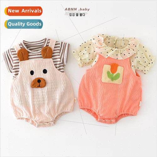 Infant summer cartoon crawling suit baby boy striped short-s