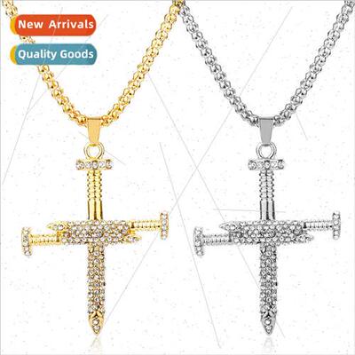 Diamond studded cross necklace punk  personalized mens neckl