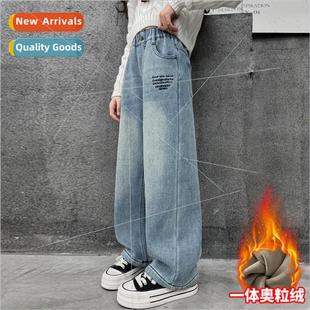 and wide one thickened winter fall pants legged denim Girls