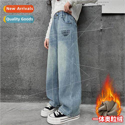 Girls denim wide-legged pants fall and winter thickened one-