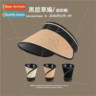 sunscreen rubber summer female Black straw top hollow hat