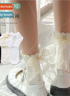 Fierce bow socks womens mid-calf socks summer ins white  jk
