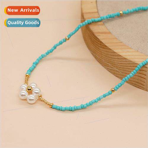 Bohemian beach  simple blue rice beads hand-beaded pearl dai