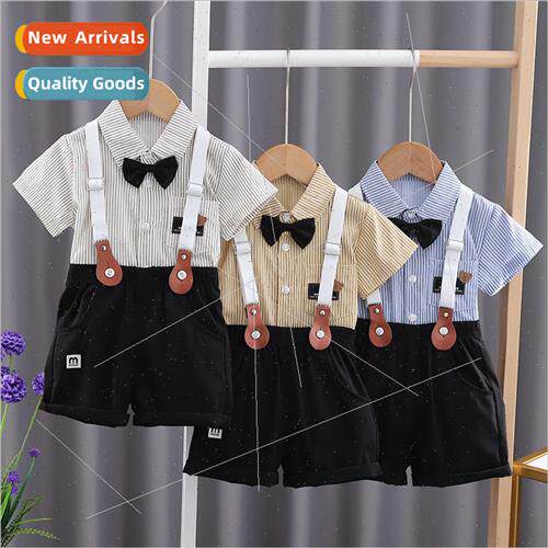 2023 summer boys striped short-sleeved cotton shirt children