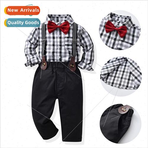 Childrens plaid shirt suit suit back pants per适用mance clot