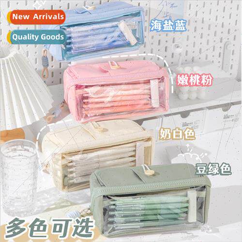 three layers oversized capacity transparent pencil bag girls