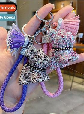 Korea cartoon full diamond pitbull keychain cute men and wom