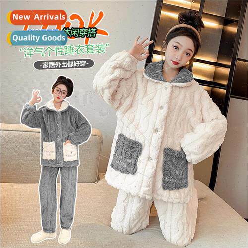 Girls coral fleece pajamas fall and winter thickened boys ba