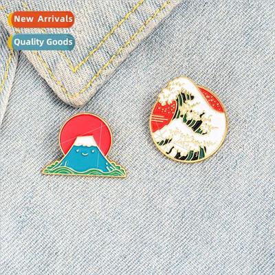 Creative personalized tsunami Sunrise enamel alloy brooch pe