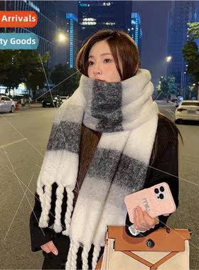New Merad striped thick tassel big braid plush scarf winter