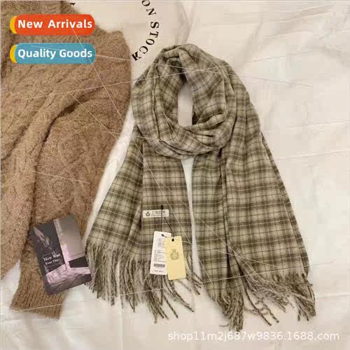 2023 new plaid colorblocking tassel faux cashmere winter wil