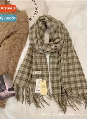 2023 new plaid colorblocking tassel faux cashmere winter wil