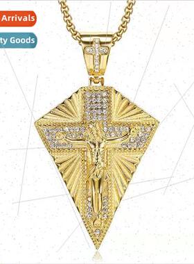 Hip Hop Jewelry Mens Necklace Diamond Alloy Cross Gold Plate
