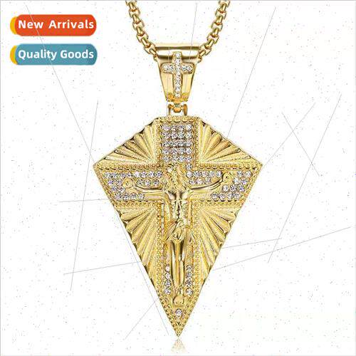 Hip Hop Jewelry Mens Necklace Diamond Alloy Cross Gold Plate