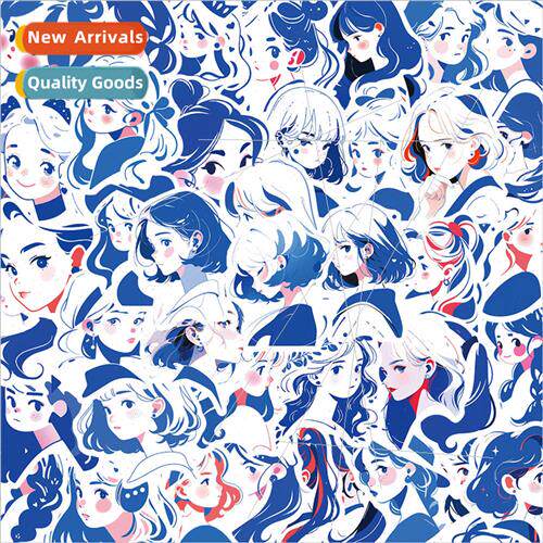 50 cartoon cute line drawing girl character material sticker