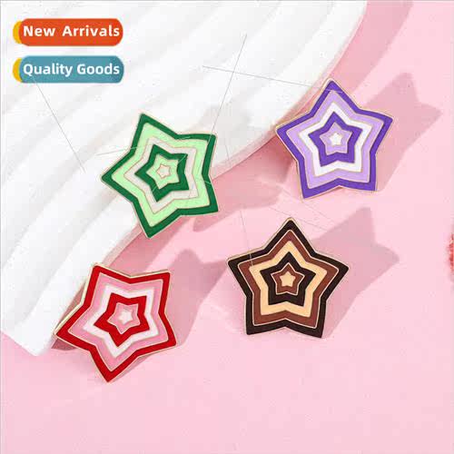 Star Shape Brooch Colorful Gradient Pentagram Cute Alloy Oil
