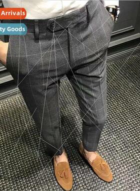 Spring plaid casual suit pants male Slim Korean mens small l