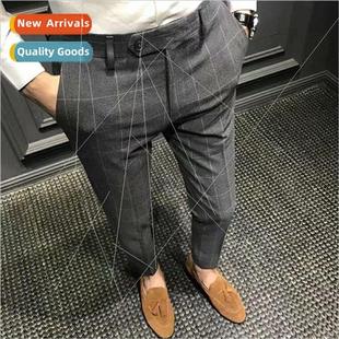 Slim casual small mens Korean male pants suit plaid Spring