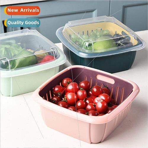 Refrigerator draining basket multifunctional double with cov