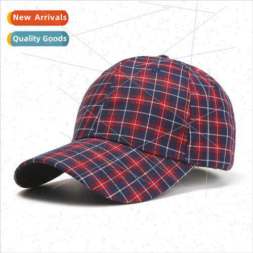 Baseball cap ins plaid hat color blocking plaid hat female K