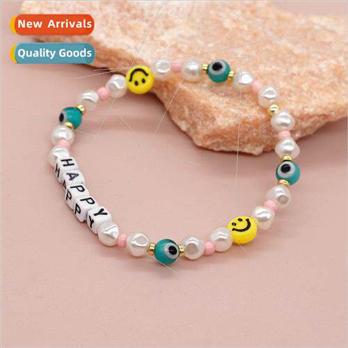 Wind quadrangle letter beads HAPPY smiley face glazed eyes i
