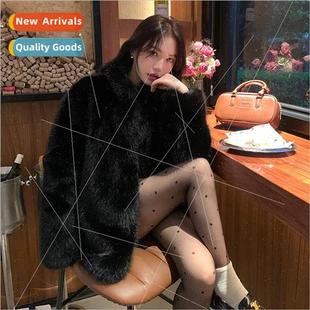 Women frie Winter Fox Fur Black and New Eco 2023 Coat Autumn