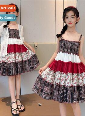 Childrens 2023 new girls dress girls floral splicing ethnic
