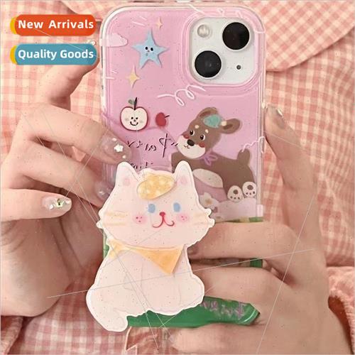 Teenage girl heart pink puppy cat stand 适用 Apple 14Promax