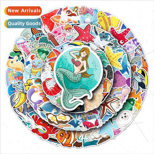 100 pcs of sea creatures cartoon graffiti stickers tablet co