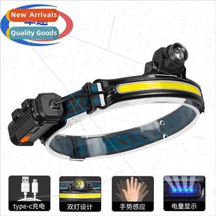 headlamp new zoom strong USB telescopic light worn COB head