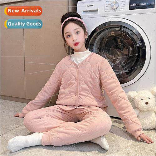 Girls winter warm cotton jacket cotton pants suit children w