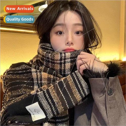 2023 new warm long shawl Korean plaid scarf female winter hi