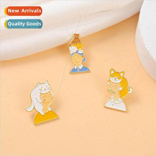 Cute cat metal badge corgi dog quirky cozy creative brooch p