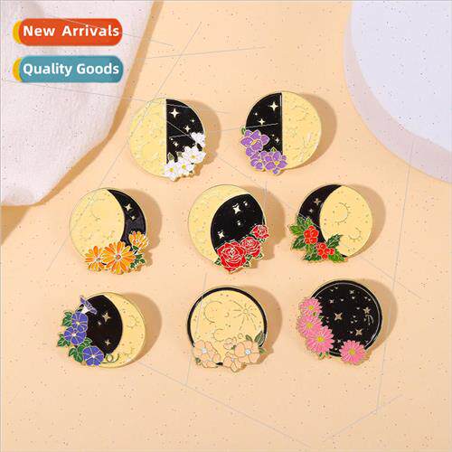 Japan and Korea aesthetic brooch moon flowers fashion clothi