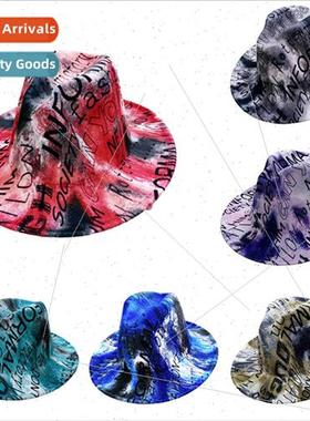 Mens and womens jazz hat tie-dye tweed bowler hat large brim