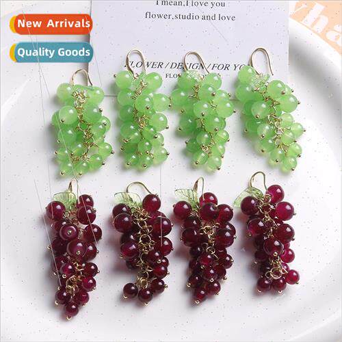 Small fresh girl sense of long grape earrings diy handmade k