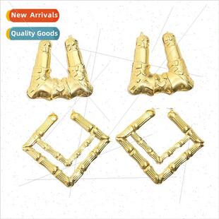 Large Large Bamboo Earrings Trapezoidal Double Diamond Squar