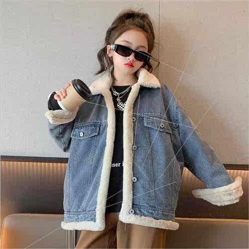 Girls cowboy jacket padded thickened fall and winter 2023 ne