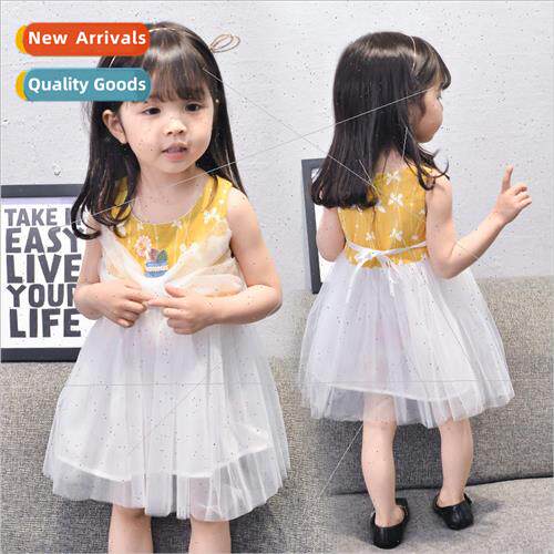 Summer new girls sunflower flower mesh dress in small childr