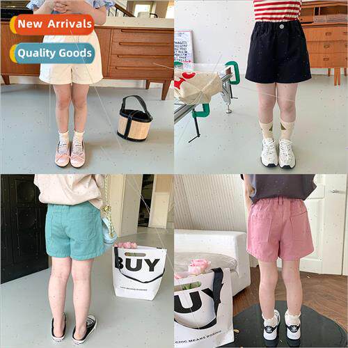 Girls baby solid color simple one-button hot pants 2023 summ