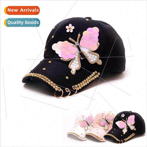 Hat female summer Korean  of the baseball cap butterfly appl